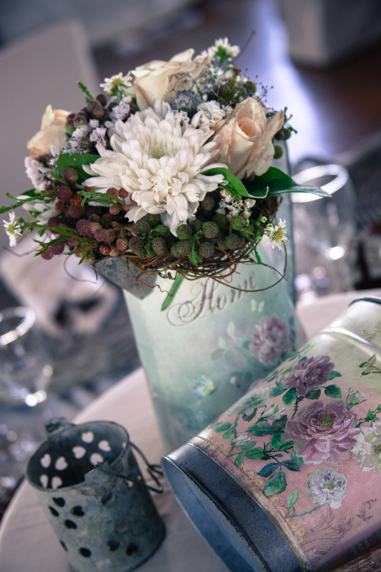 French Blue Tin with floral arrangement